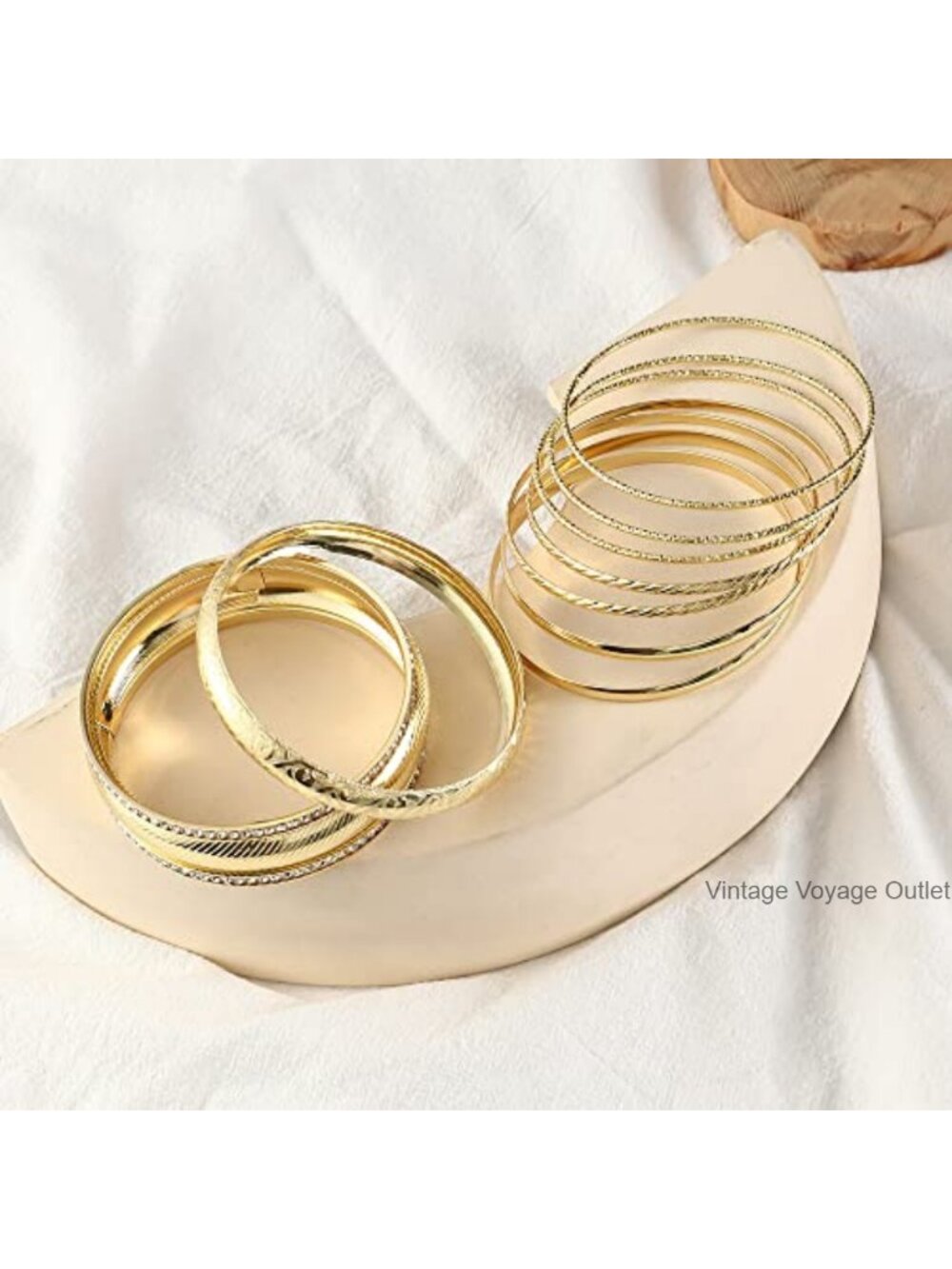 Boho Multi Cuff Bangle Bracelet Set Gold Rhinestone Pearl Stackable - Picture 4 of 5